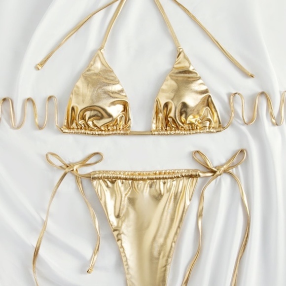 Gold Faux Leather Bikini - Picture 4 of 4